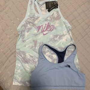 Nike dri fit tank and the north face workout bundle blue reversible workout bra